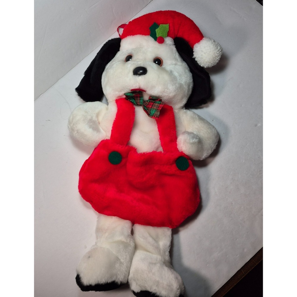 Vintage Santas Best Christmas 3D Black and White Dog Stocking 20" Long